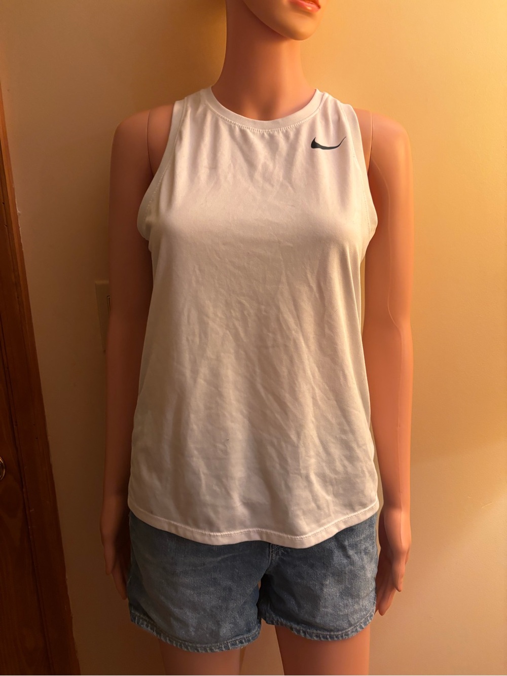 Nike White Women's Athletic Crewneck Tank with Black Swoosh